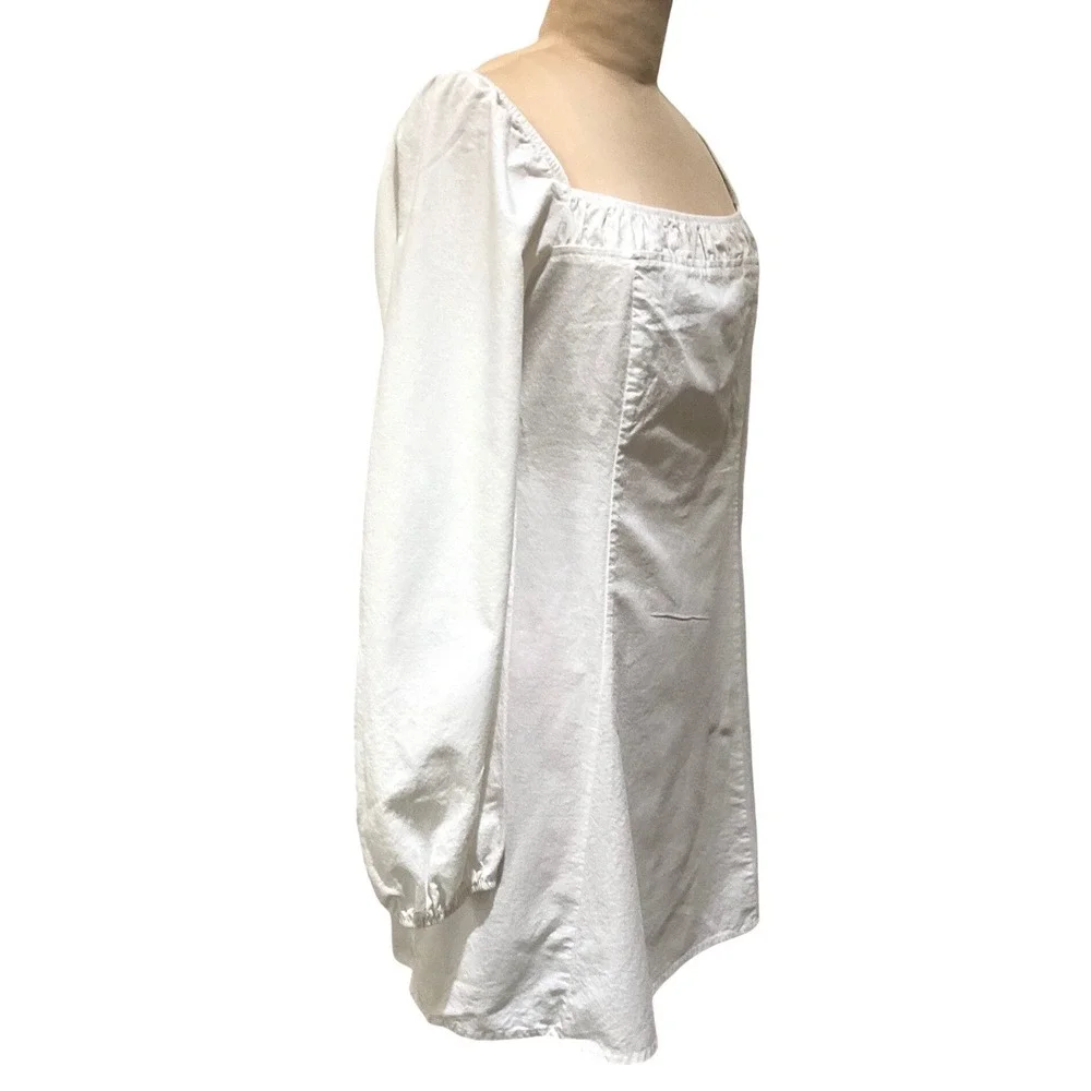 Free People White Cotton Linen Puff Sleeve Mini Dress Smocked Back Cottagecore M